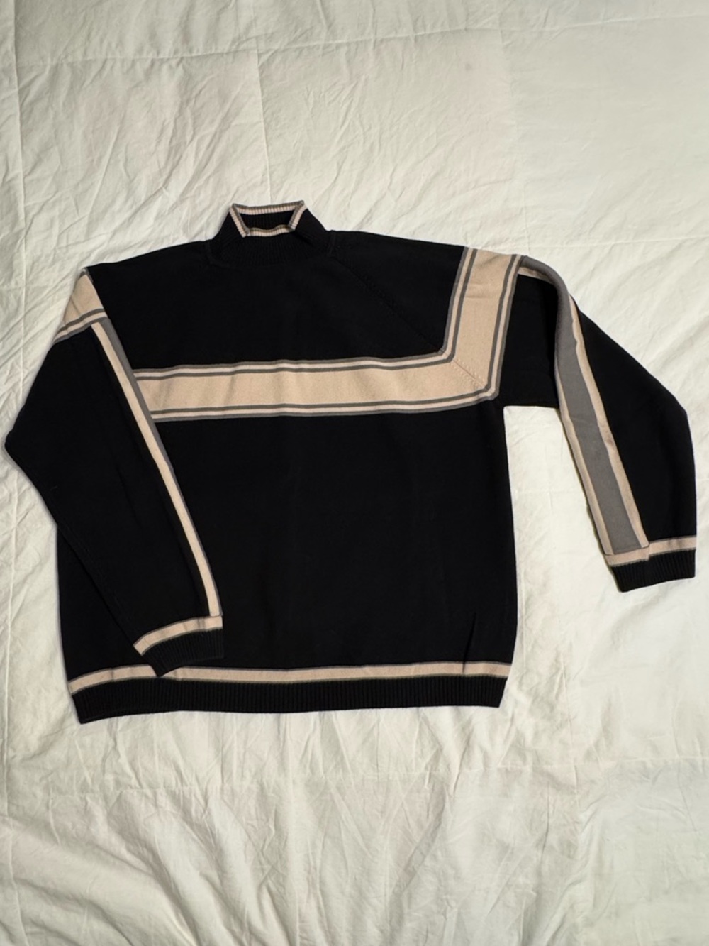 GAP Men’s Black Turtleneck Sweater with Cream Stripes